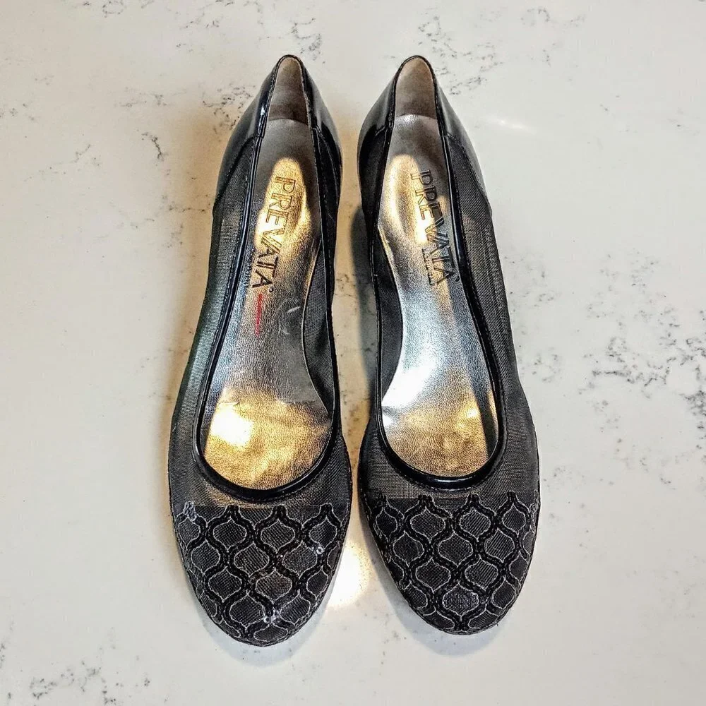 Prevata Black Embellished Mesh Italian Wedges 8B
